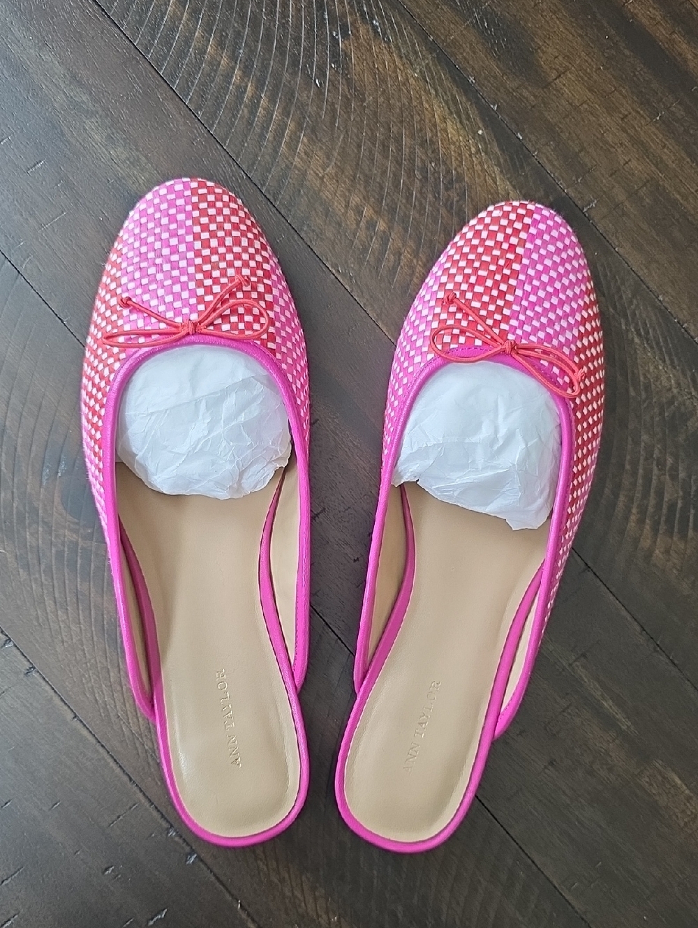 NEW Ann Taylor Pink Woven Ballet Flat Chic Casual Slides Mules Bowtie Sz 8